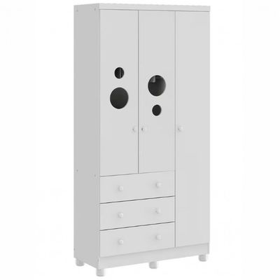 Guarda-Roupa Infantil Peroba Móveis Duda 3 Portas, 3 Gavetas + Cômoda Duda Plus 5 Gavetas + Berço Americano Duda com Suporte Mosqueteiro Branco