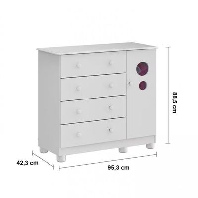 Guarda-Roupa Infantil Peroba Móveis Duda 3 Portas, 3 Gavetas + Cômoda Duda Plus 5 Gavetas + Berço Americano Duda com Suporte Mosqueteiro Branco