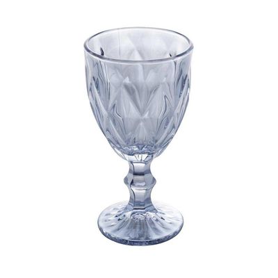 Jogo 6 Taças De Vidro Diamond Diamante Azul Metálico Para água 325ml Lyor