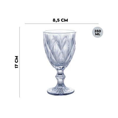 Jogo 6 Taças De Vidro Diamond Diamante Azul Metálico Para água 325ml Lyor