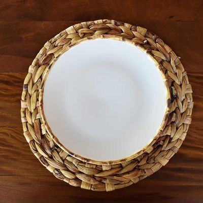 Jogo 8 Pratos Rasos E 8 Bowls 500ml Borda Bambu Cerâmica 1ªlinha Scalla