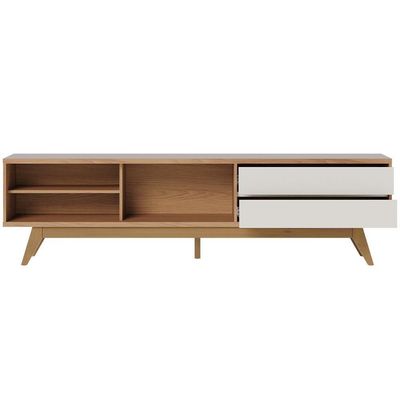 Rack Para Sala De Estar Tv 75 Pol 200cm Pés Retrô Venice C04 Freijó Off White Matte