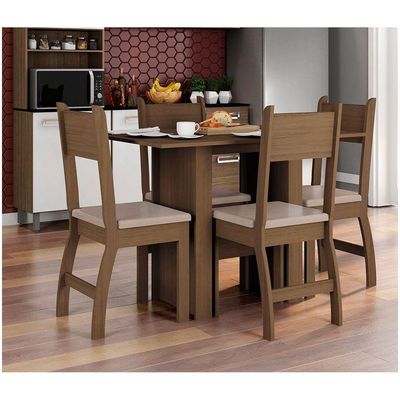 Conjunto Mesa De Jantar 4 Lugares Milano Carvalho Com Savana