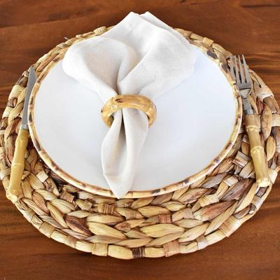 Jogo 4 Pratos Rasos 27cm Cerâmica Borda De Bambu 1ª Linha Scalla