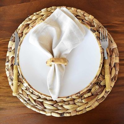 Jogo 4 Pratos Rasos 27cm Cerâmica Borda De Bambu 1ª Linha Scalla