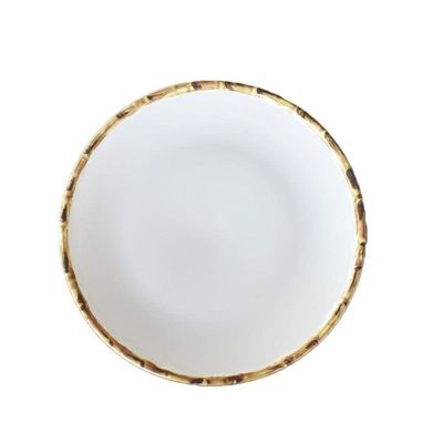 Jogo 8 Pratos Rasos 27cm Borda De Bambu Cerâmica 1ª Linha Scalla