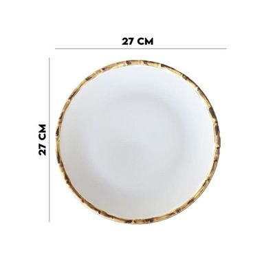 Jogo 8 Pratos Rasos 27cm Borda De Bambu Cerâmica 1ª Linha Scalla