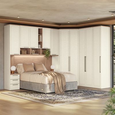 Guarda-roupa Modulado 146 Toledo 10 Portas e 12 Gavetas Casal com Closet 7 peças 344,5 cm largura Areia com Wood