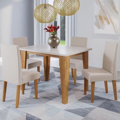 Mesa de Jantar Retangular Viero Latina Venus com 4 Cadeiras Estofadas Bege com Marrom