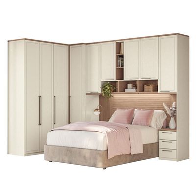 Guarda-roupa Modulado Canto Reto 166 Toledo 9 Portas e 9 Gavetas Casal 7 peças 176,6 cm largura Areia com Wood