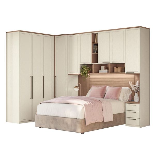 Guarda-roupa Modulado Canto Reto 166 Toledo 9 Portas e 9 Gavetas Casal 7 peças 176,6 cm largura Areia com Wood