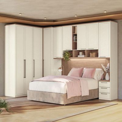 Guarda-roupa Modulado Canto Reto 166 Toledo 9 Portas e 9 Gavetas Casal 7 peças 176,6 cm largura Areia com Wood