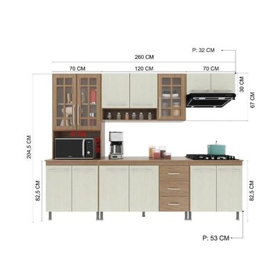 Cozinha Completa 5 Peças 260cm 13 Portas 3 Gavetas Com Tampo