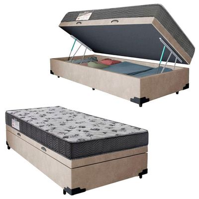 Cama Box Baú Solteiro Suede + Colchão De Espuma D33 - Sereneprime - 88cm bege