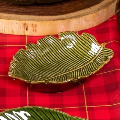Folha Decorativa Cerâmica Banana Leaf Verde Lyor 16x12x4cm
