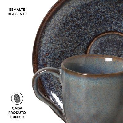 Conjunto de Xícaras de Café com Pires Porto Brasil Bio Titanium 6 peças - 120 ml Azul