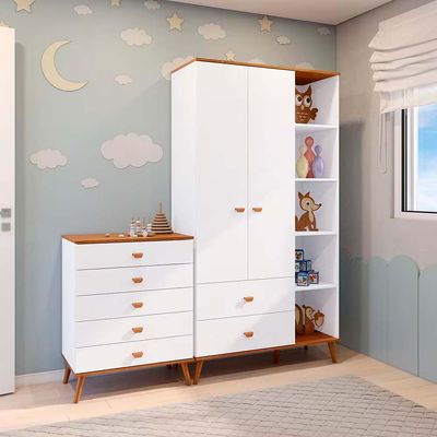 Guarda Roupa Infantil Ternura com 5 Nichos, 2 Portas, 2 Gavetas Bartira Branco Wood