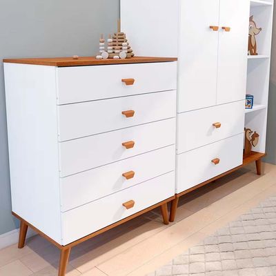 Guarda Roupa Infantil Ternura com 5 Nichos, 2 Portas, 2 Gavetas Bartira Branco Wood
