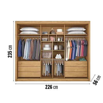 Guarda-Roupa Europa Grécia com Espelho 3 Portas 6 Gavetas 226cm Peroba/Off White