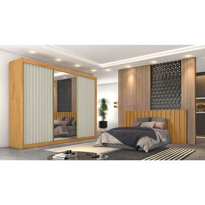 Guarda-Roupa Europa Grécia com Espelho 3 Portas 6 Gavetas 226cm Peroba/Off White