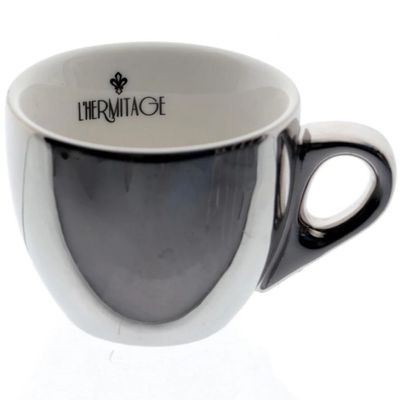 Conjunto com 6 Xícaras e Pires para Café L Hermitage Chrominno em New Bone China 80 ml Prata