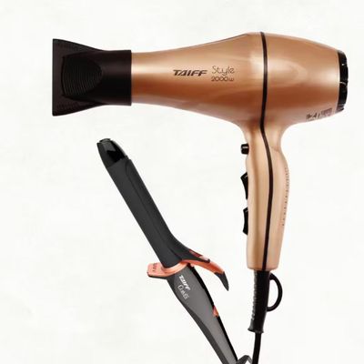 Secador de Cabelos Taiff Style Motor AC Profissional 2000W + Modelador de Cachos Curves 1 2,5 cm com Cabo Giratório 210°C Preto e Cobre / 220V