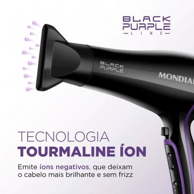 Secador de Cabelos Mondial Black Purple SCN-01 com Tourmaline Íon 2000W Preto / 110V