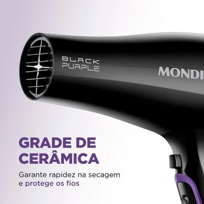 Secador de Cabelos Mondial Black Purple SCN-01 com Tourmaline Íon 2000W Preto / 110V