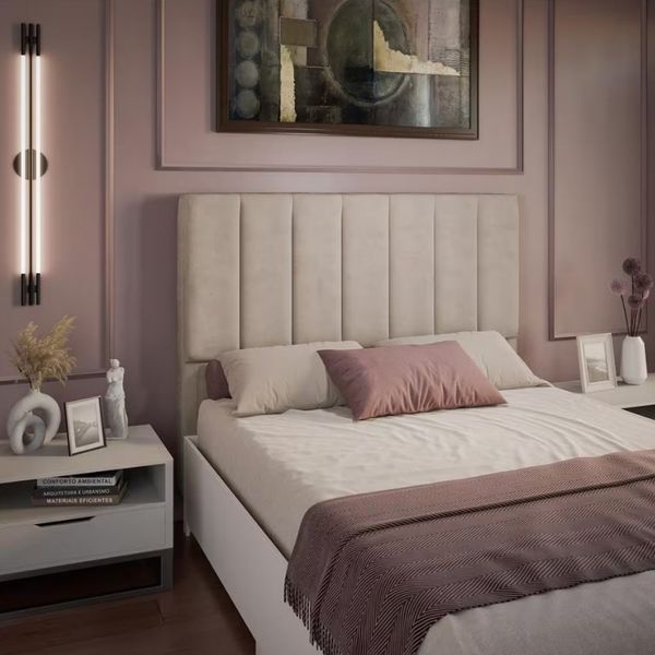 Cabeceira para Cama Box Casal Veneza em Veludo Dobuê Bege