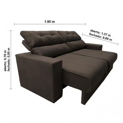 Sofá 3 lugares Cama Clean Retrátil e Reclinável Inbox Café