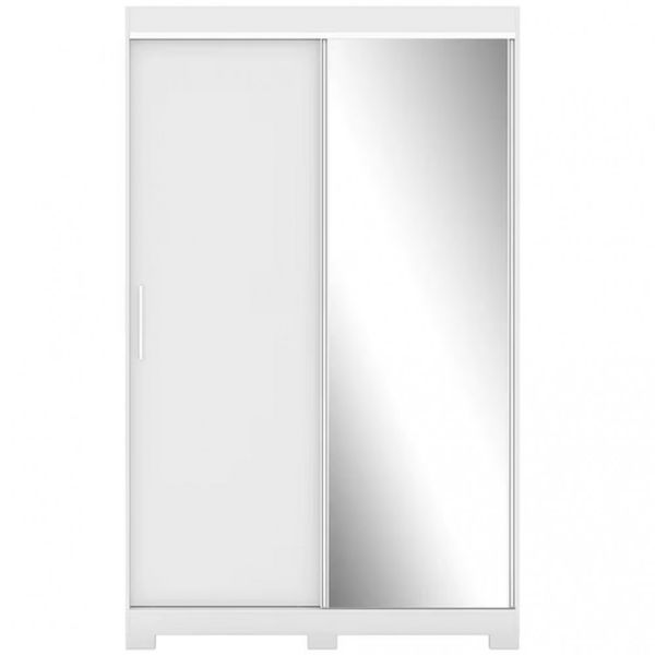 Guarda Roupa Solteiro Bartira Paris com Espelho 2 Portas de Correr e 2 Gavetas Branco