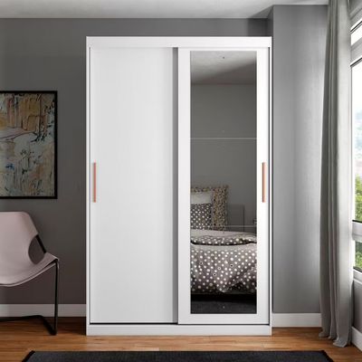Guarda Roupa Solteiro Bartira Paris com Espelho 2 Portas de Correr e 2 Gavetas Branco