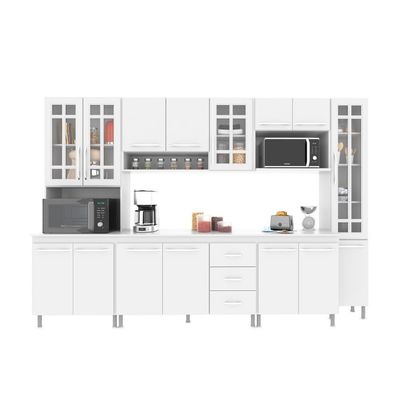 Cozinha Modulada Completa Fidelitá Viena 6 Peças 295cm 15 Portas 3 Gavetas Com Tampo Branco