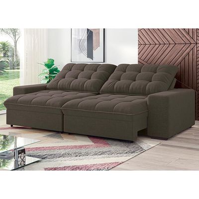 Sofá 4 Lugares Retrátil/Reclinável Linoforte Benetton com Revestimento em Suede Castor