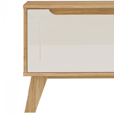 Rack Artely Lotus com 134 cm de Largura, 1 Porta Basculante, Ideal para TV de Até 60 Carvalho com Off White