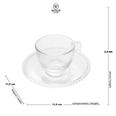 Conjunto com 4 Xícaras e Pires para Café Wolff Pearl em Cristal 80ml Transparente
