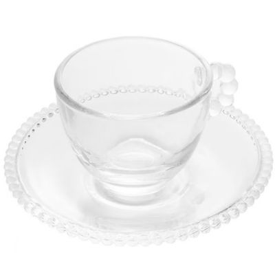 Conjunto com 4 Xícaras e Pires para Café Wolff Pearl em Cristal 80ml Transparente