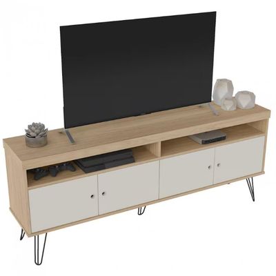Rack Artely Liberty com 160 cm de Largura, 4 Portas, Ideal para TV de Até 65 Carvalho com Off White