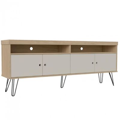 Rack Artely Liberty com 160 cm de Largura, 4 Portas, Ideal para TV de Até 65 Carvalho com Off White