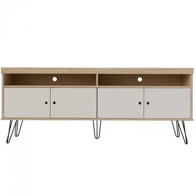 Rack Artely Liberty com 160 cm de Largura, 4 Portas, Ideal para TV de Até 65 Carvalho com Off White