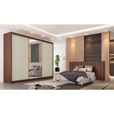 Guarda-Roupa Europa Grécia com Espelho 3 Portas 6 Gavetas 226cm Ipê com Off White