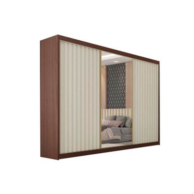 Guarda-Roupa Europa Grécia com Espelho 3 Portas 6 Gavetas 226cm Ipê com Off White