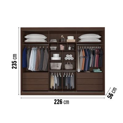 Guarda-Roupa Europa Grécia com Espelho 3 Portas 6 Gavetas 226cm Ipê com Off White