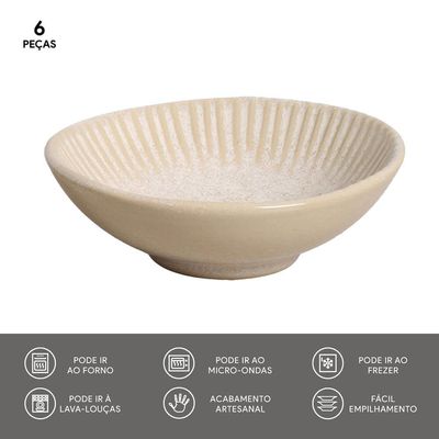 Conjunto de Cumbucas Porto Brasil Cerâmica Linhas Latte 6 peças 370 ml Bege
