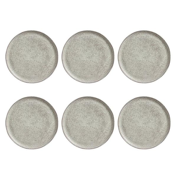 Conjunto de Pratos Rasos Porto Brasil Linhas Pistache com 6 Peças Bege