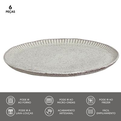 Conjunto de Pratos Rasos Porto Brasil Linhas Pistache com 6 Peças Bege