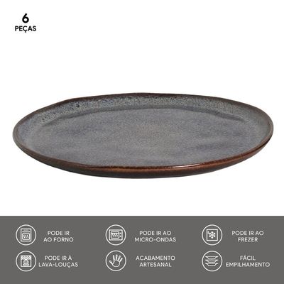 Conjunto de Pratos Rasos Porto Brasil Bio Titanium com 6 Peças Azul