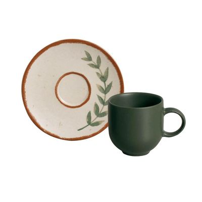 Conjunto de Xícaras de Café com Pires Porto Brasil Coup Magari 6 peças - 97 ml Verde com Marrom