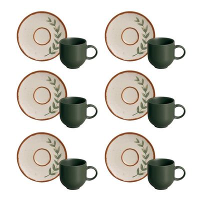 Conjunto de Xícaras de Café com Pires Porto Brasil Coup Magari 6 peças - 97 ml Verde com Marrom