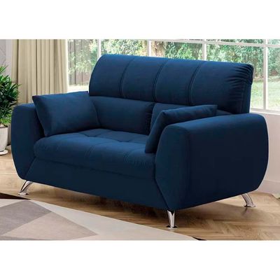 Sofá de 3 e 2 Lugares Bélgica com 154 cm e 204 de Larguras e Revestidos em Tecido Suede Linoforte Azul Marinho